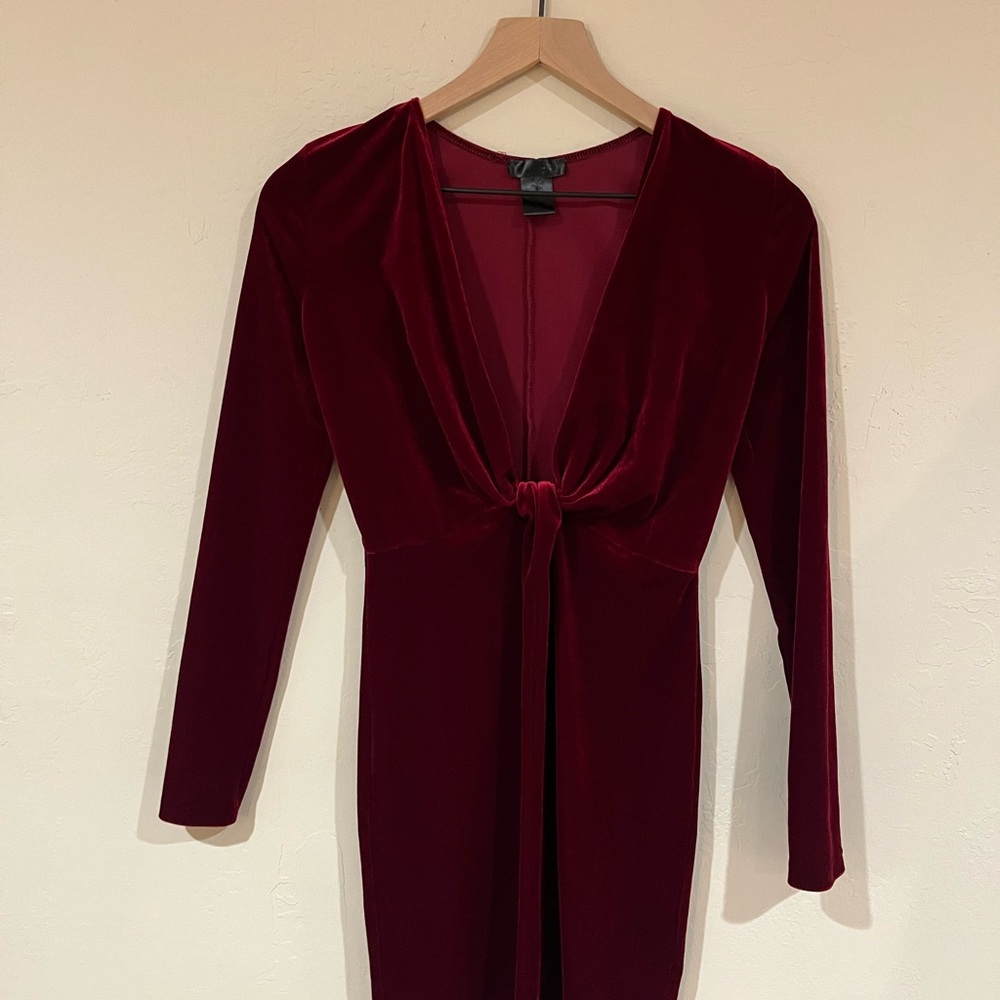 Women’s MANGO Red Velvet Long Sleeve Body Con Dress, Size XS